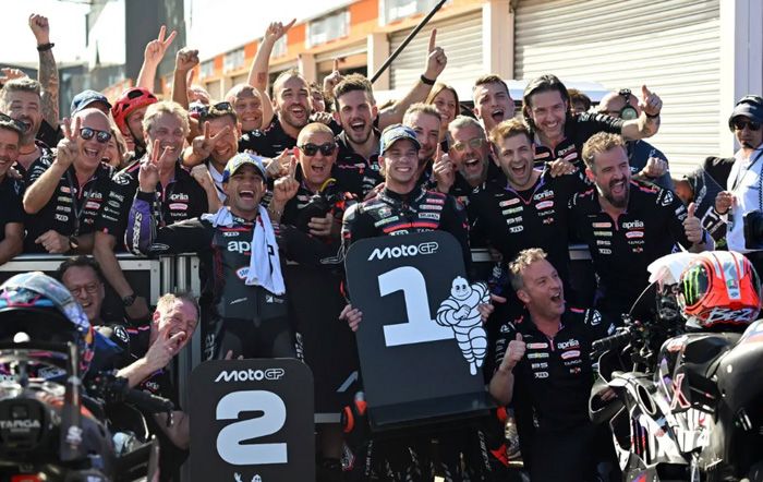 Marco Bezzecchi (72) dan Jorge Martin (89) dari Aprilia Racing yang mendominasi balapan MotoGP COTA 2026 dengan finisih 1 dan 2.